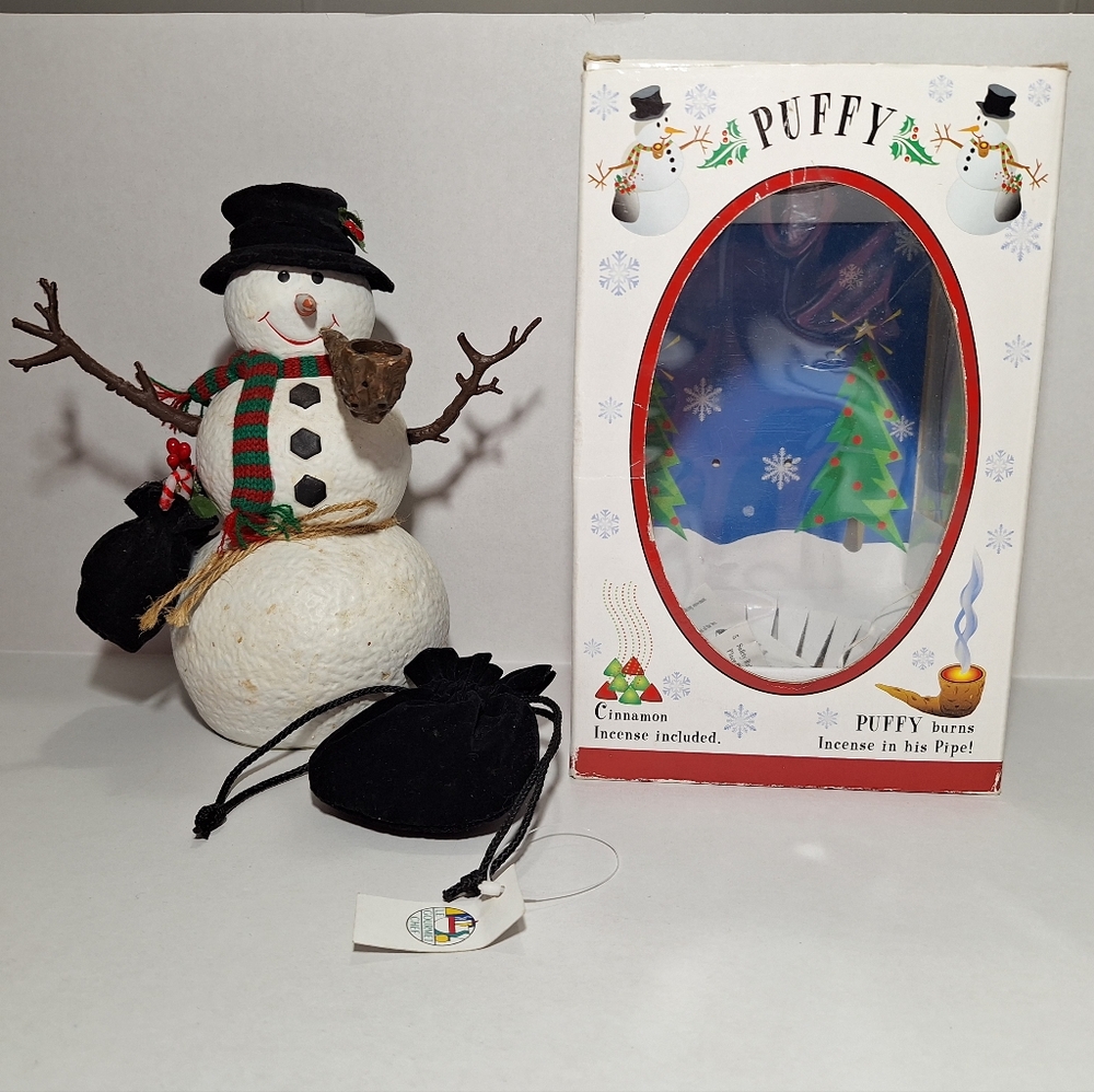 Puffy Smoking Snowman Le Gourmet Chef Incense Burner Figurine w/ Box Vintage